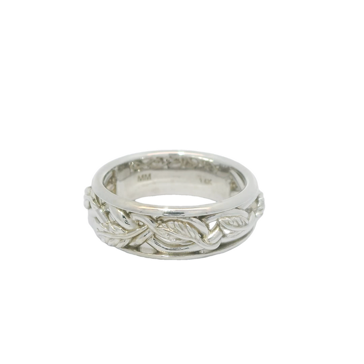 Marthaler Made 14K White Gold Wide Leaf Band Polished Women's Wedding Band Size 7