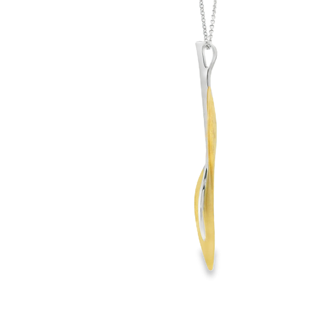 Estate "Simon G." 18K Two Tone Leaf Diamond Pendant with 15 Round Diamonds, 0.11 ctw on a Cable Chain, 19 inches