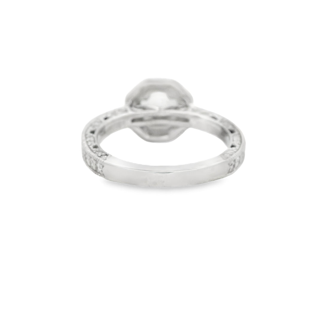 14K White Gold Halo Gemstone Ring set with 1 Round Gray Spinel, 1.43 ct and 74 Round Diamonds, 0.50 ctw