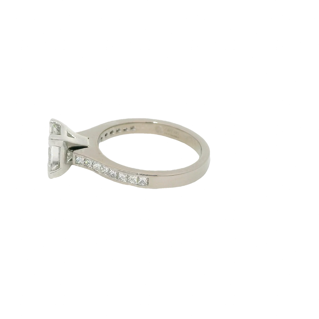 18K White Gold Accented Engagement Ring set with 1 1.51 ct Princess Cut Diamond, G SI2, and 16 Princess Cut Diamonds, 0.33 ctw