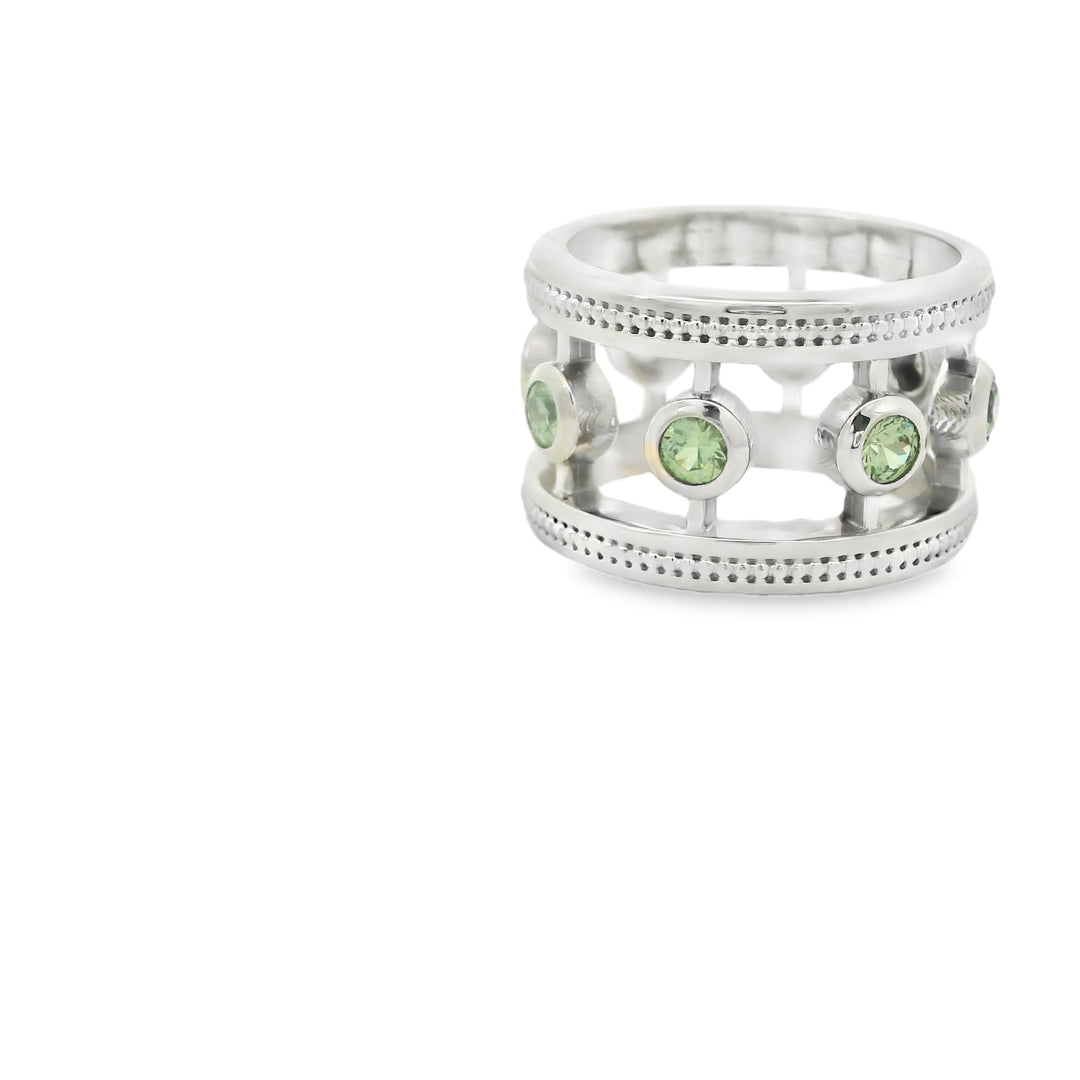 14K White Gold Estate Bezel set Gemstone Ring set with 8 Garnets total stone weight measures 1.36 ctw.