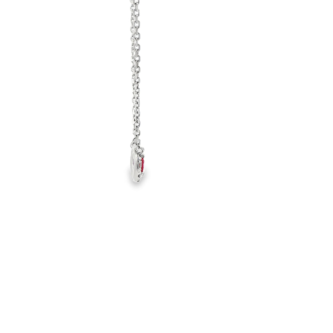 14K White Gold Halo Pendant with 1 Oval Ruby, 0.44 ct and 12 Round Diamonds, 0.14 ctw on a 16 inch Cable Chain