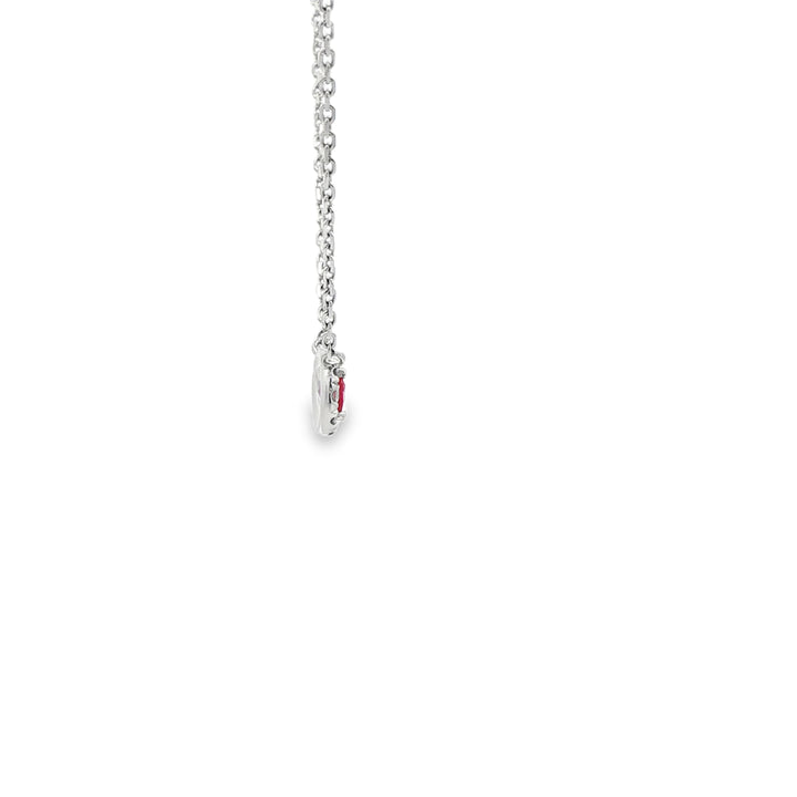 14K White Gold Halo Pendant with 1 Oval Ruby, 0.44 ct and 12 Round Diamonds, 0.14 ctw on a 16 inch Cable Chain