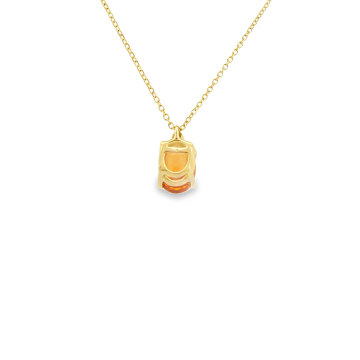 Estate 14K Yellow Gold Drop Gemstone Pendant with 1 Oval Spessartite Garnet, 1.00 ct (estimated) and 1 Round Diamond, 0.03ct on a 18 inch Cable Chain