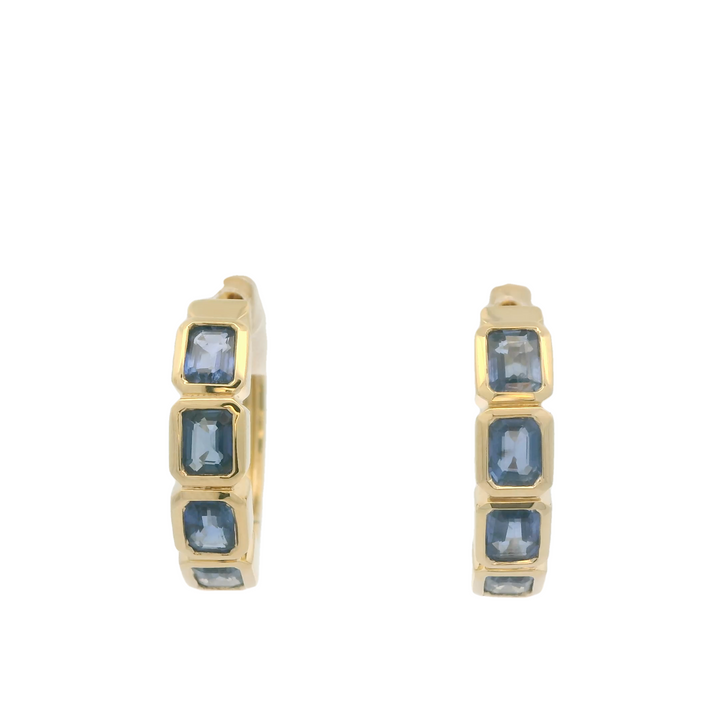 18KG Yellow Gold Sapphire Hoop Earrings