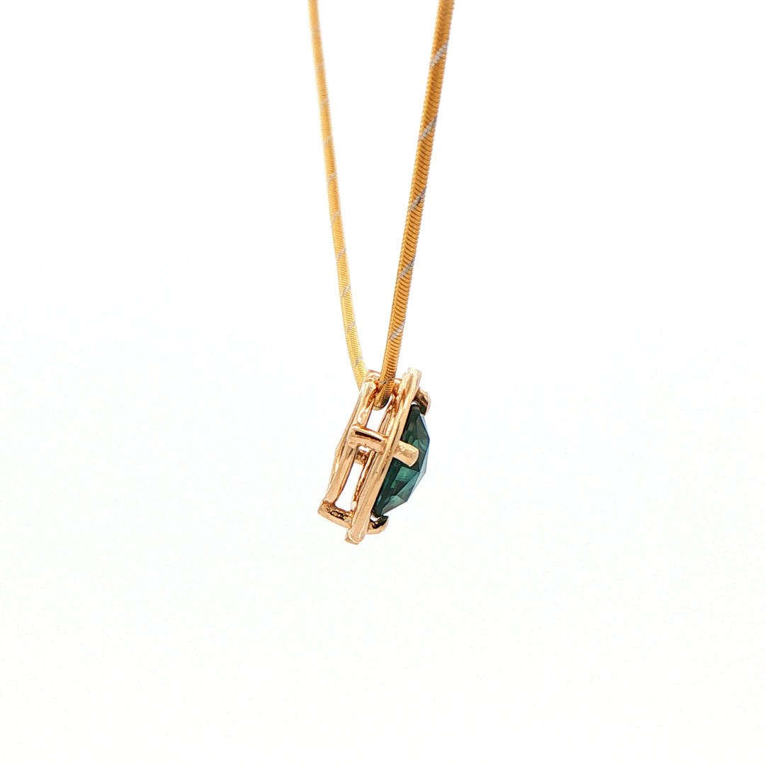 Marthaler Made 14K Yellow Gold Solitaire Pendant with 1 Rose Cut Sapphire (Montana), 2.10 ct (estimated) on a Snake Chain, 18 inches