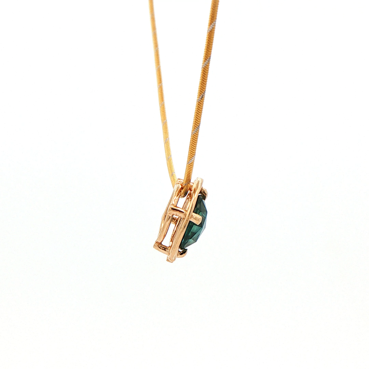 Marthaler Made 14K Yellow Gold Solitaire Pendant with 1 Rose Cut Sapphire (Montana), 2.10 ct (estimated) on a Snake Chain, 18 inches