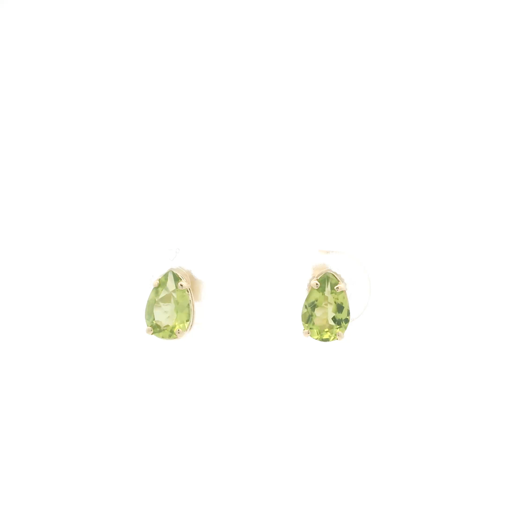 Estate 14K Yellow Gold Stud Earrings set with 2 Pear Peridot, approximately 1.50 ctw