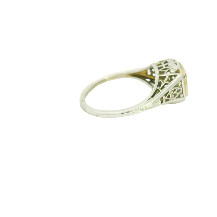 18KG White Gold Estate Vintage Inspired Engagement Ring Total diamond weight for ring measures 0.5 ctw.