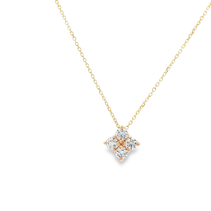 14K Yellow Gold Cluster Diamond Pendant with 4 Round Diamonds, 0.49 ctw on a Cable Chain, 18 inches