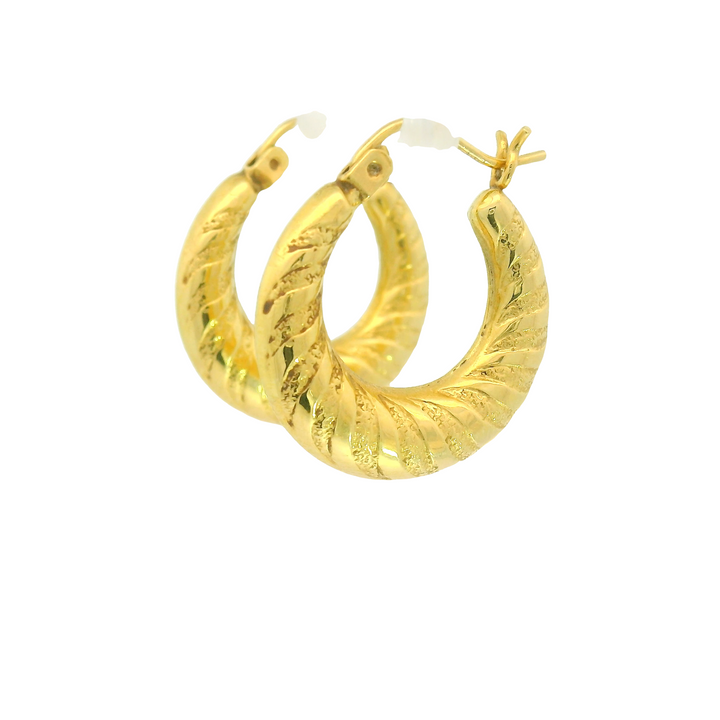 Estate 14KG Yellow Gold Engraved Hoop Earrings