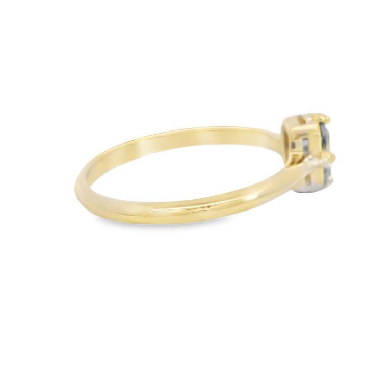 Marthaler Made 14K Yellow Gold Solitaire Gemstone Ring set with 1 Blue Emerald-Cut Sapphire total stone weight measures 0.47 ctw.