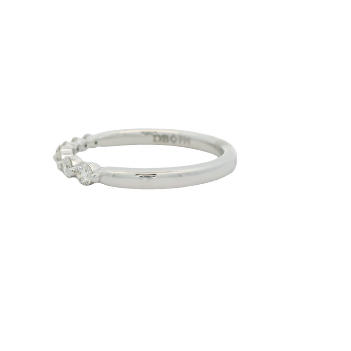 18K White Gold Stackable Anniversary Band set with 7 G/H SI1 Diamonds total stone weight measures 0.25 ctw.