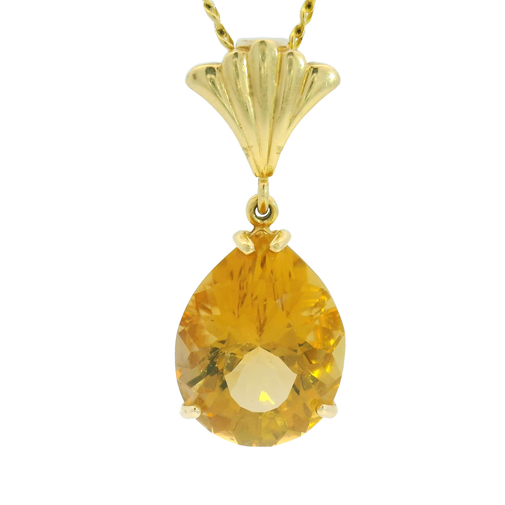 14KG Yellow Gold Estate Citrine Drop Gemstone Pendant on a chain