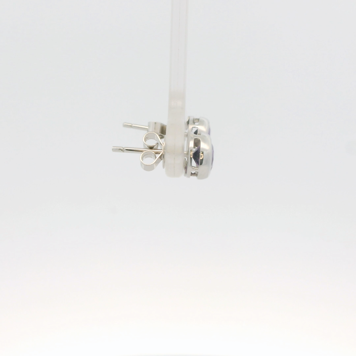14K White Gold Stud Earrings set with 2 Round Amethysts, 1.25 ctw.