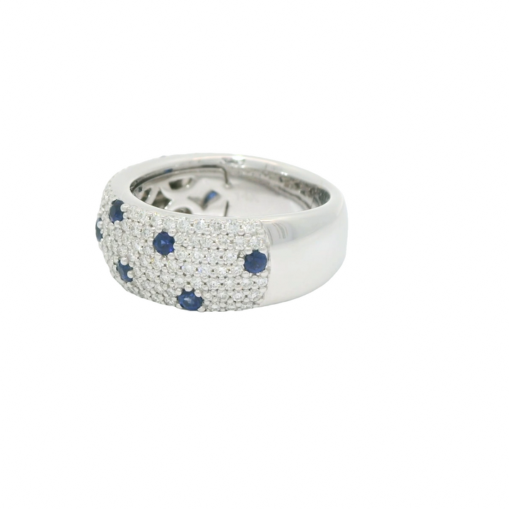 14K White Gold Gemstone Ring set with 11 Round Blue Sapphires, 0.51 ctw and 162 Round Diamonds, 0.98 ctw