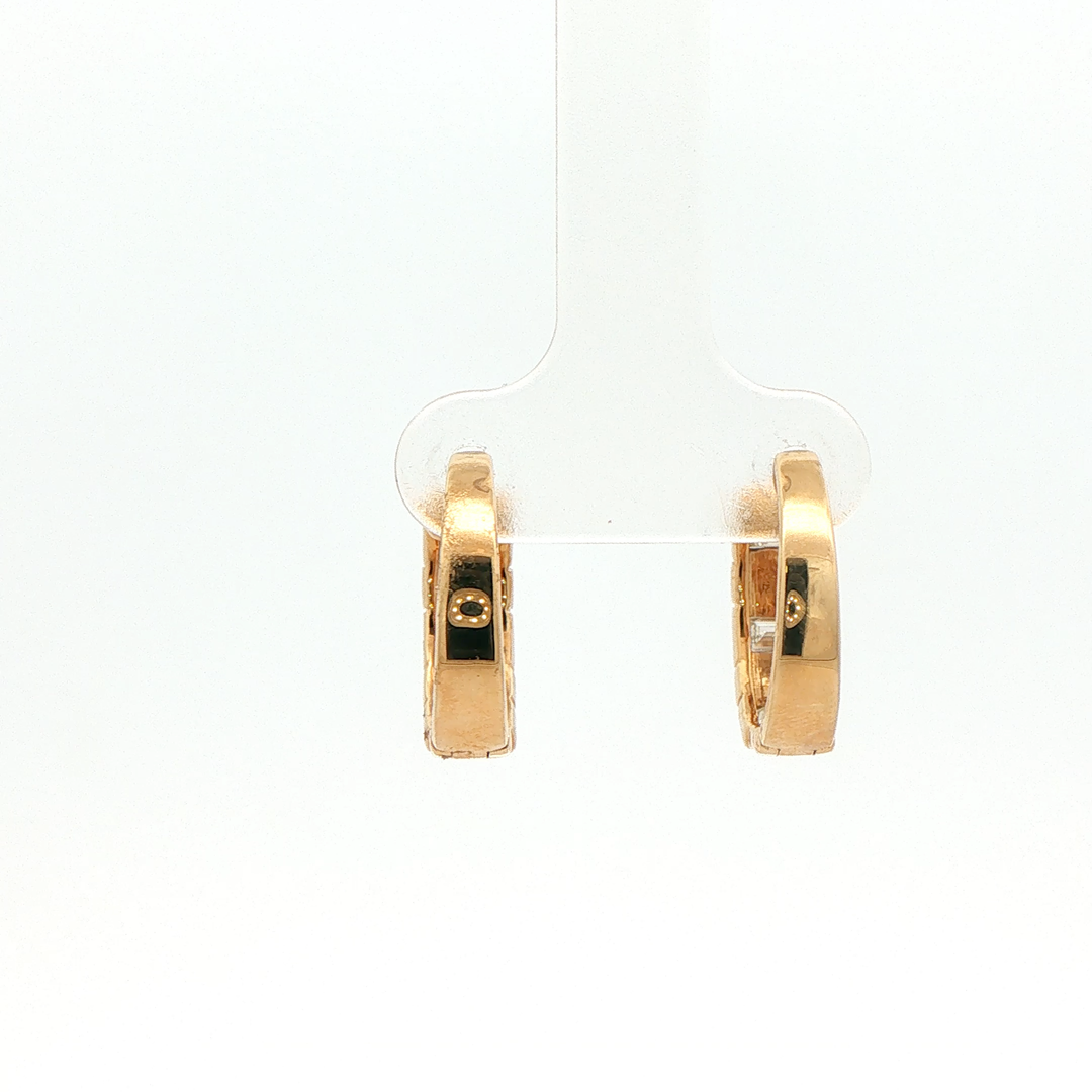 14K Yellow Gold Huggie Earrings set with 6 Baguette Diamonds, 0.71 ctw
