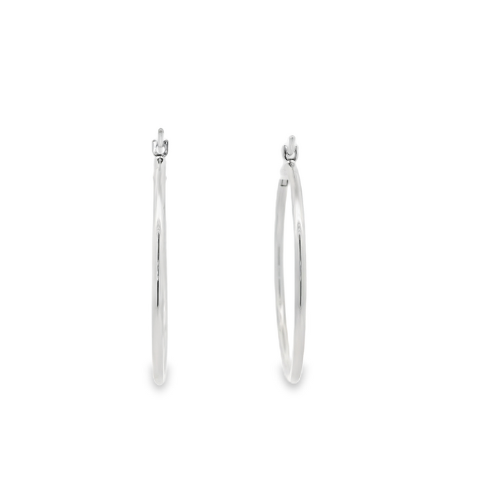 14KG White Gold Polished Hoop Earrings