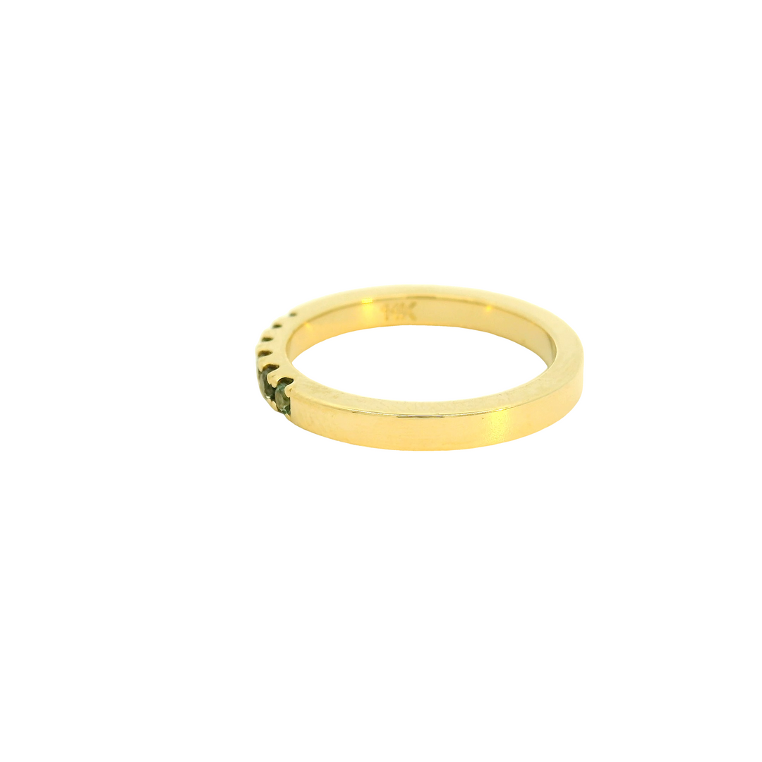 Marthaler Made 14K Yellow Gold Band Gemstone Ring set with 6 Montana Sapphires total stone weight measures 0.3 ctw.