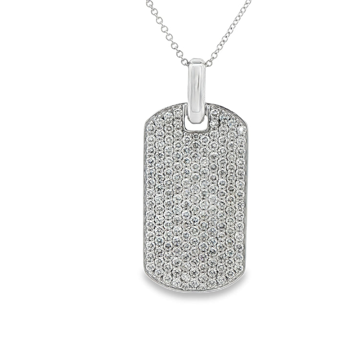 14K White Gold Pavé Dog Tag Diamond Pendant with 169 Round Diamonds, 3.61 ctw on a Cable Chain, 18 inches