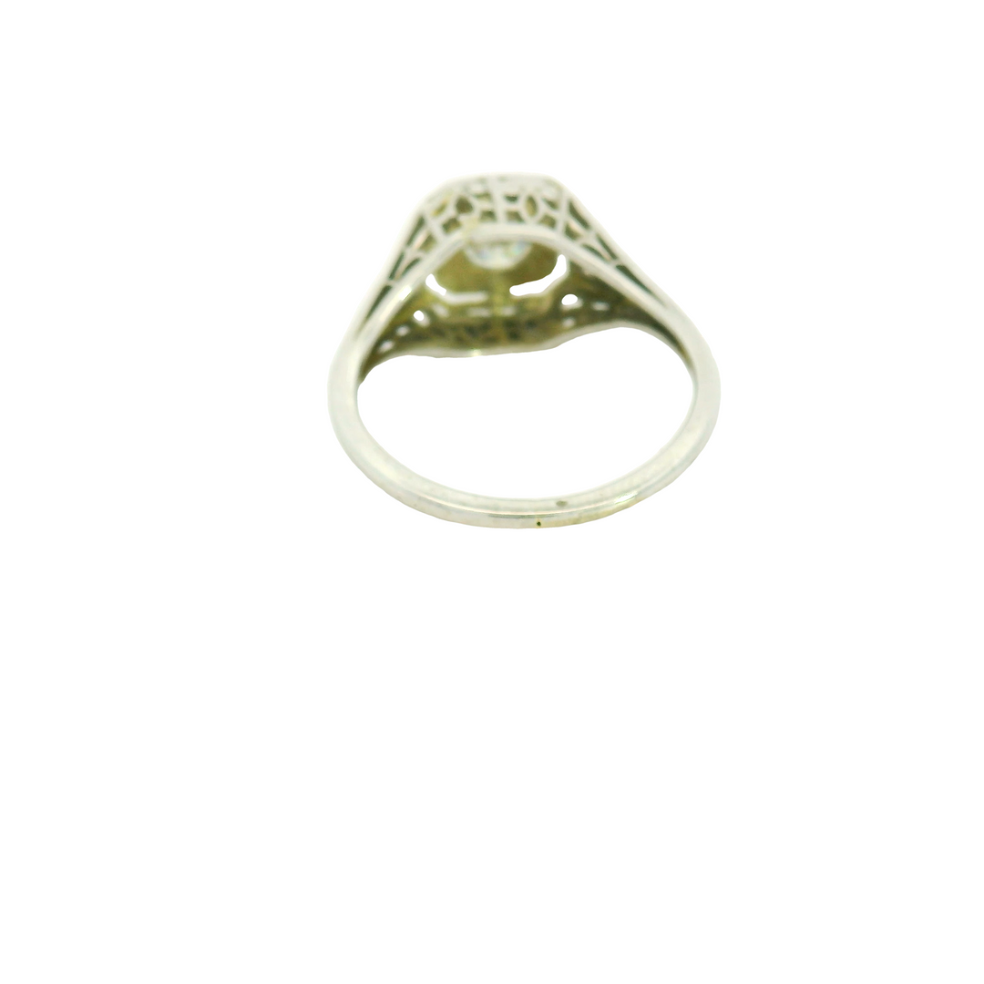 18KG White Gold Estate Vintage Inspired Engagement Ring Total diamond weight for ring measures 0.5 ctw.