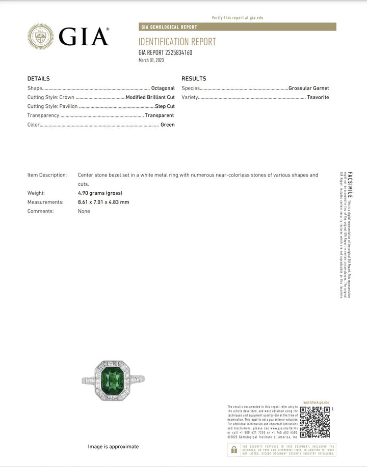 Platinum 2.57ct Emerald Cut Tsavorite Garnet GIA  2225834160  & .50tcw French & .20tcw OEC Diamond Ring 4.9g, s7.5