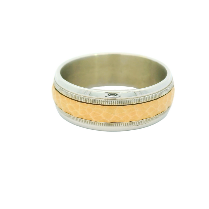 14K Two Tone Gold 8mm Hammered Finish Estate Men's Wedding Band Size 12