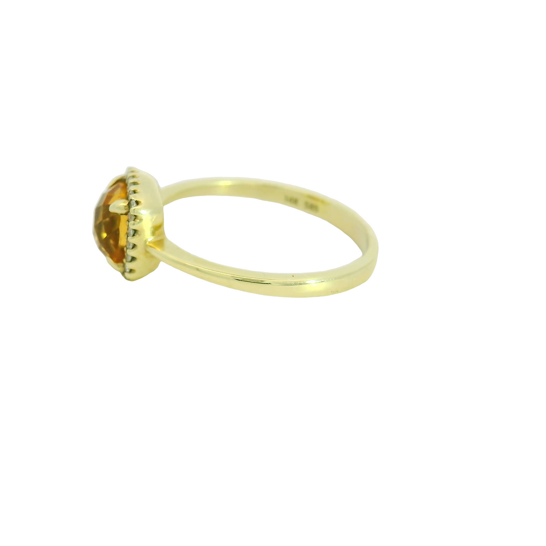 14K Yellow Gold Halo Gemstone Ring set with 1 Citrine, 1.06 ctw. and 24 G/H SI1 Diamonds, 0.06 ctw.