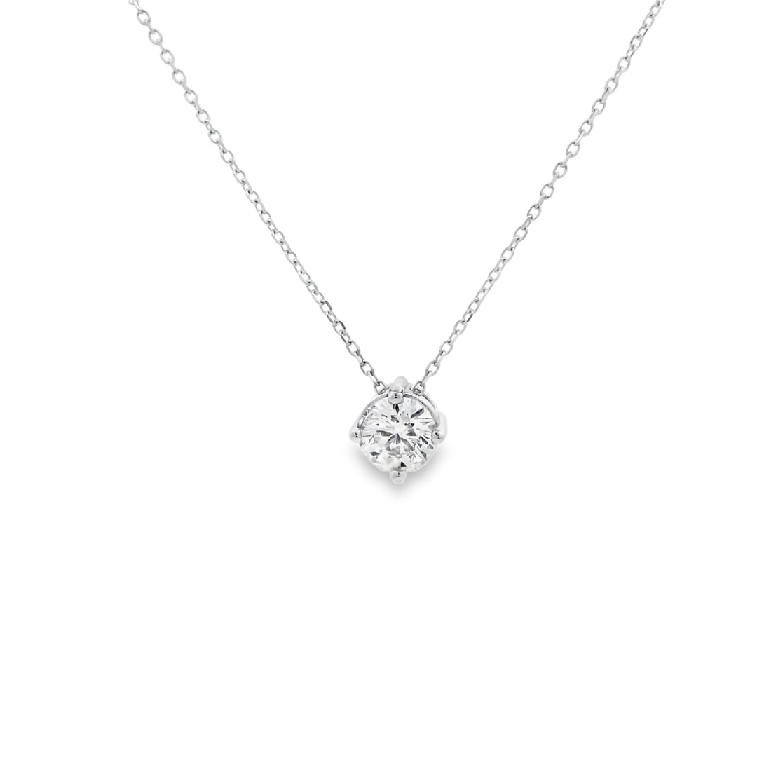 Marthaler Made 14K White Gold Solitaire Diamond Pendant with 1 Round Diamond, 0.55 ct on a Cable Chain, 18 inches