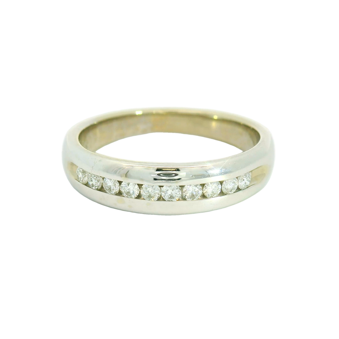 14K White Gold Estate Channel Set Anniversary Band set with 10 Diamonds total stone weight measures 0.35 ctw.