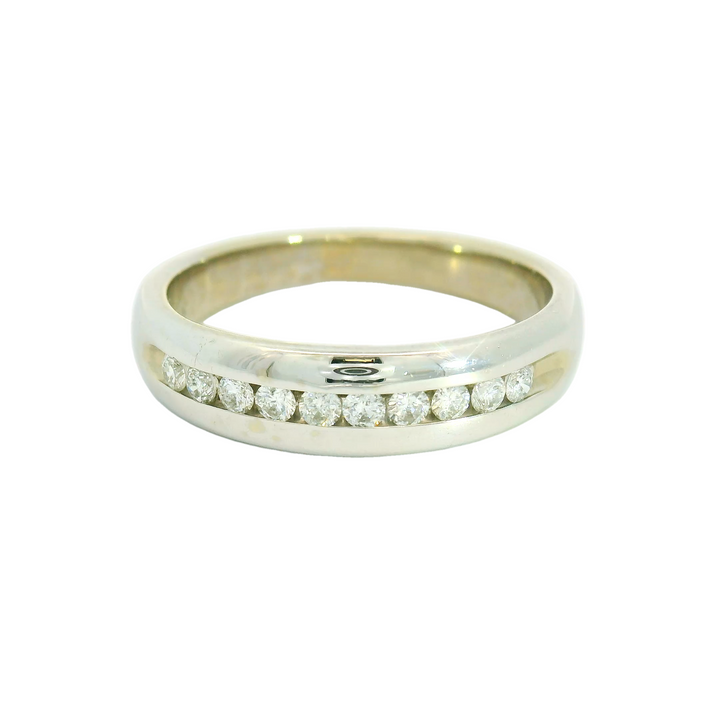 14K White Gold Estate Channel Set Anniversary Band set with 10 Diamonds total stone weight measures 0.35 ctw.