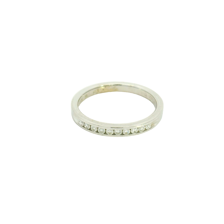 14K White Gold Estate Channel Set, Estate Anniversary Band set with 10 Diamonds total stone weight measures 0.2 ctw.