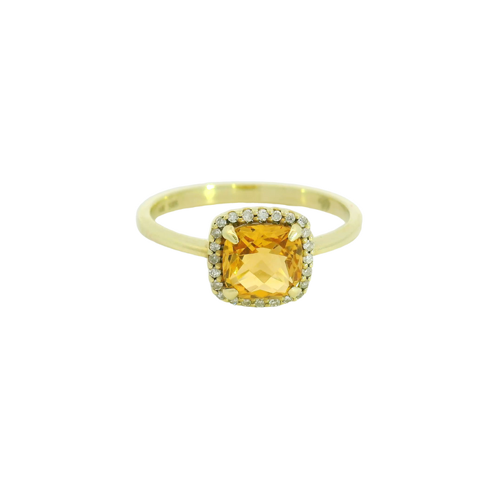 14K Yellow Gold Halo Gemstone Ring set with 1 Citrine, 1.06 ctw. and 24 G/H SI1 Diamonds, 0.06 ctw.