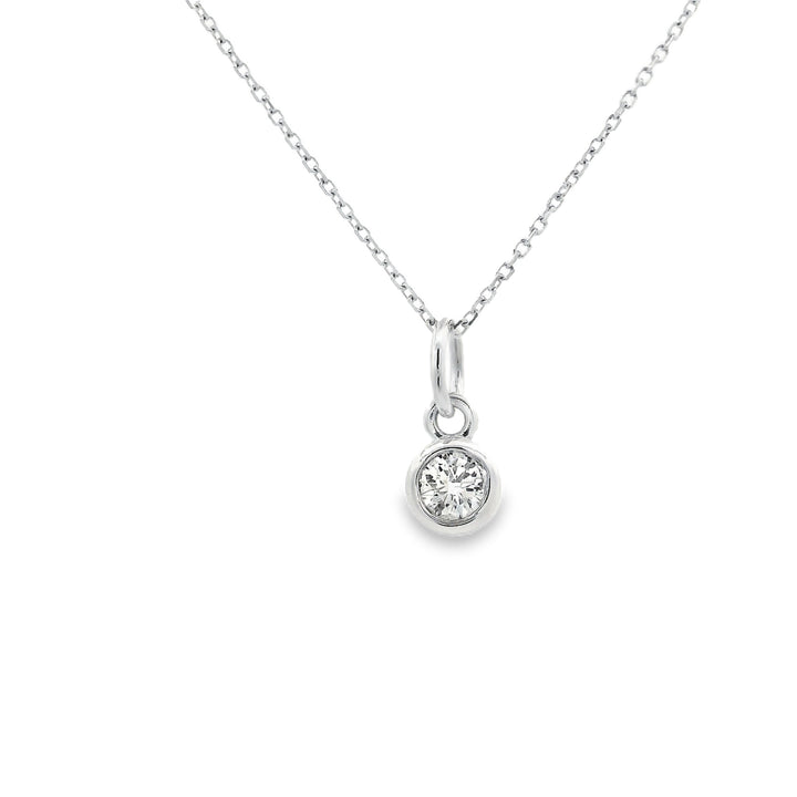 Marthaler Made 14K White Gold Solitaire Diamond Pendant with 1 Round Diamond, 0.18 ct on a Cable Chain, 18 inches