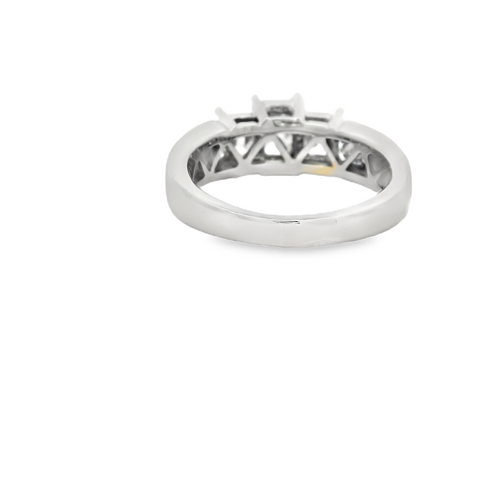 Estate 14K White Gold Three Stone Engagement Ring set with 3 1.28 ct Emerald Cut Diamonds, F/G VS1 - VS2, and 6 Princess Cut Diamonds, 0.92 ctw