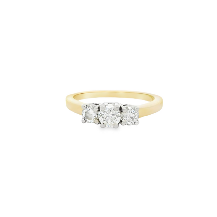 14KG Two Tone Gold 0.25ctw. Diamond Three Stone Estate Engagement Ring