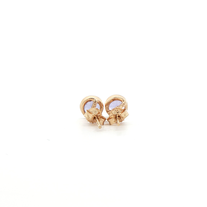 14K Yellow Gold Bezel Stud Earrings set with 2 Round Tanzanites, 1.20 ctw