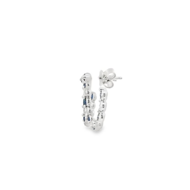 14K White Gold Stud Earrings set with 14 Round Sapphires, 1.04 ctw and 12 Round Diamonds, 0.64 ctw (F/G, SI1)