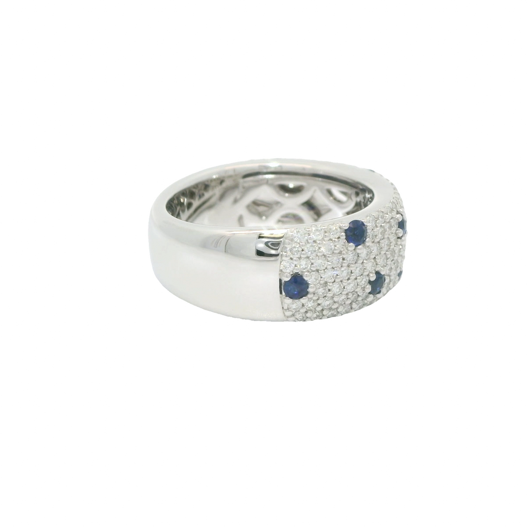 14K White Gold Gemstone Ring set with 11 Round Blue Sapphires, 0.51 ctw and 162 Round Diamonds, 0.98 ctw