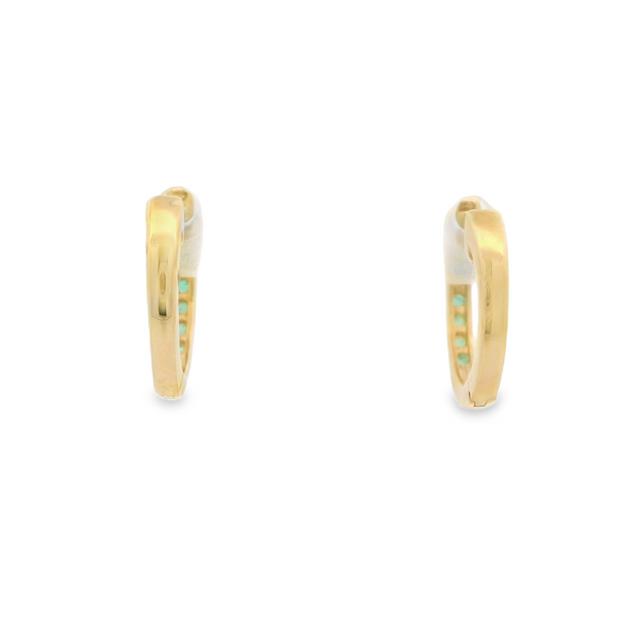 14KG Yellow Gold Emerald Huggie Earrings