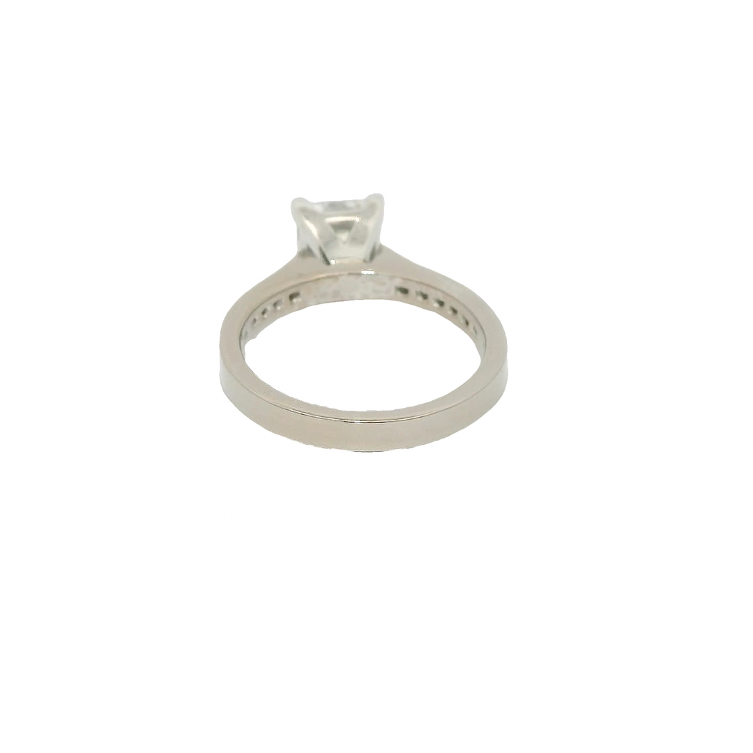 18KG White Gold 1.51ctw. Diamond Prong center and channel set side diamonds Engagement Ring