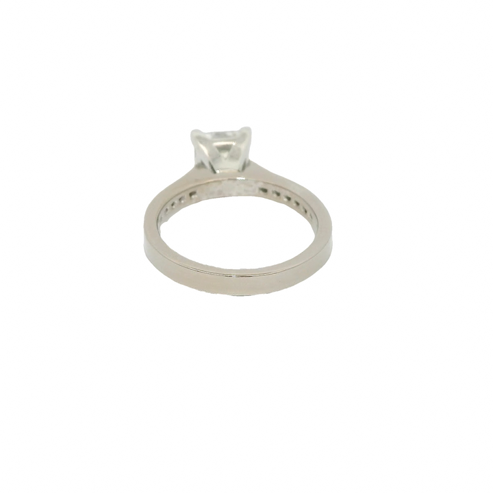 18KG White Gold 1.51ctw. Diamond Prong center and channel set side diamonds Engagement Ring