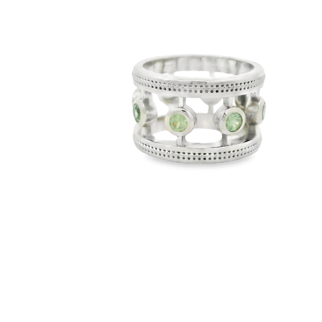 14K White Gold Estate Bezel set Gemstone Ring set with 8 Garnets total stone weight measures 1.36 ctw.