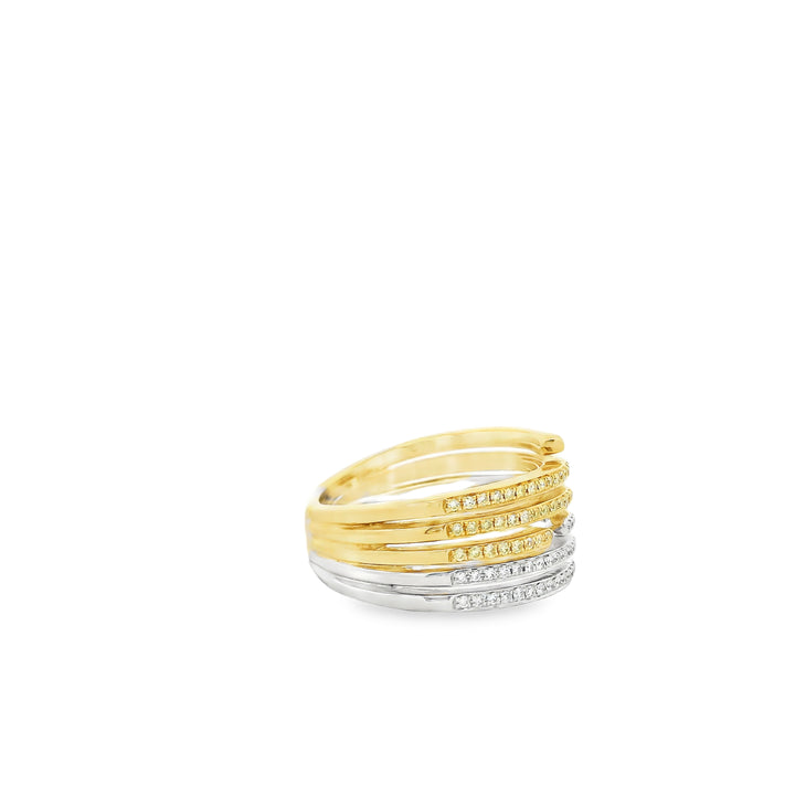 18K Two Tone Diamond Fashion Ring set with 68 Round Fancy Intense Yellow Diamonds, 0.26 ctw and 68 Round Diamonds, 0.23 ctw
