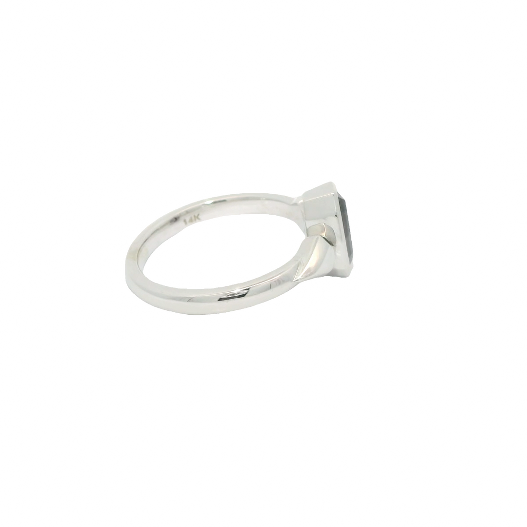 Marthaler Made 14K White Gold Solitaire Bezel Ring with 1 Elongated Spinel, 0.96 ct