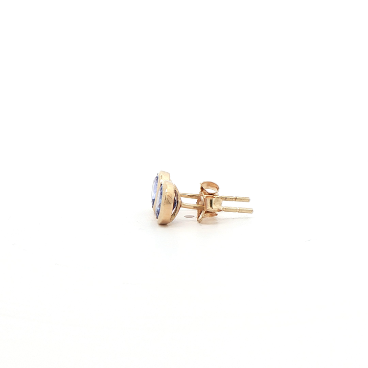 14K Yellow Gold Bezel Stud Earrings set with 2 Round Tanzanites, 1.20 ctw