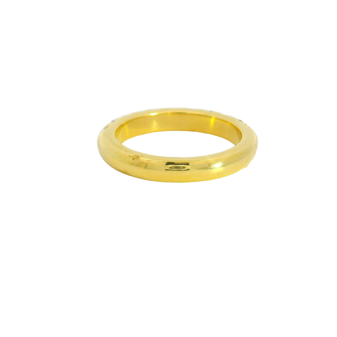 18K Yellow Gold Band Gemstone Ring set with 5 Rubies 0.35 ctw., and 5 G/H SI Diamonds 0.42 ctw,  total stone weight measures 0.77 ctw..