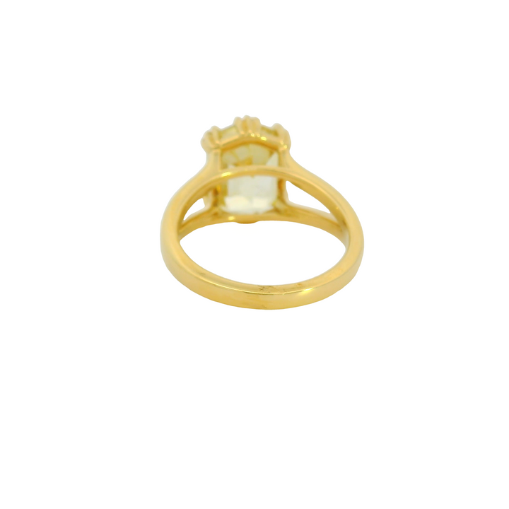 Marthaler Made 18K Yellow Gold Solitaire Gemstone Ring set with Sapphire total stone weight measures 6.51 ctw.