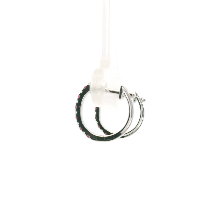 14K White Gold Hoop Earrings set with 12 Round Rubies, 0.07 ctw and 12 Round Diamonds, 0.05 ctw