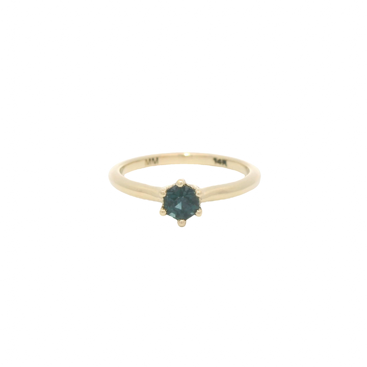 Marthaler Made 14K Yellow Gold Solitaire Gemstone Ring set with 1 Sapphire total stone weight measures 0.4 ctw.